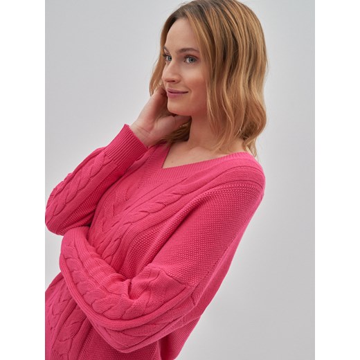 SWETER DAMSKI RÓŻOWY Z DEKOLTEM V-NECK ROSITA 602 S/M Big Star