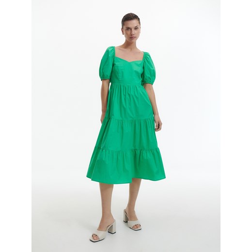Reserved - Bawełniana sukienka z falbanami - Zielony Reserved L Reserved