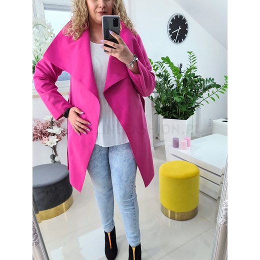 Płaszcz Fuksja Plus Size z Flauszu Madelinefashion OS okazja madelinefashion.pl