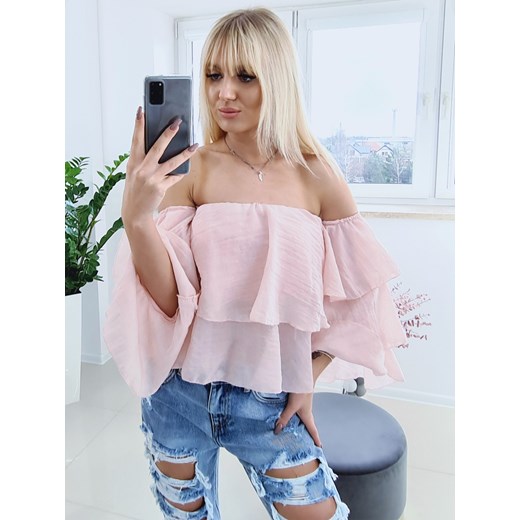 Bluzka Hiszpanka na Ramiączkach Leno Pudrowy Róż Madelinefashion OS madelinefashion.pl