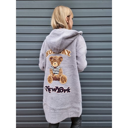 Płaszcz Alpaka Teddy Holiday Szary Maxi Madelinefashion OS madelinefashion.pl
