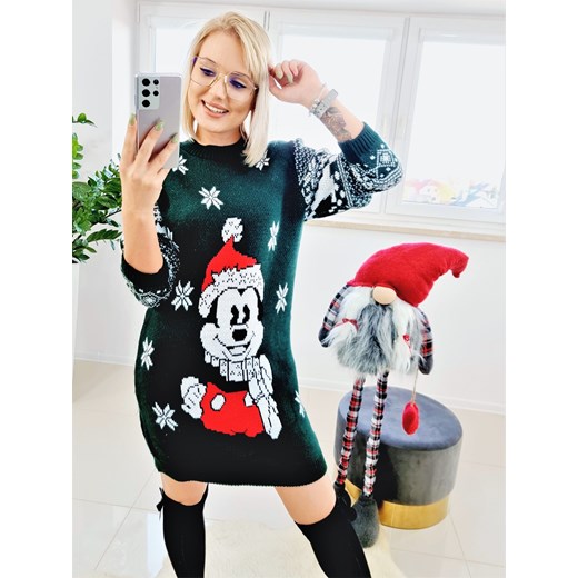 Tunika Świąteczna Myszka Mickey Butelkowa Zieleń Madelinefashion OS madelinefashion.pl
