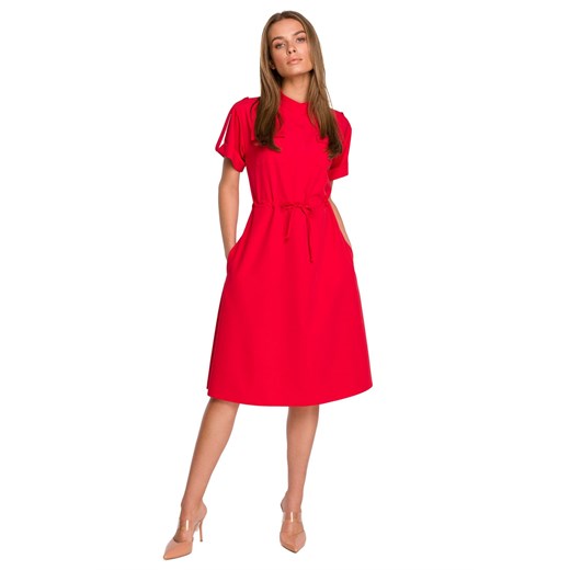 S298 Sukienka z kieszeniami i wiązaniem - czerwona Stylove XL (42) Świat Bielizny