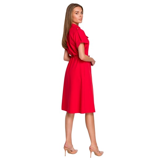 S298 Sukienka z kieszeniami i wiązaniem - czerwona Stylove L (40) Świat Bielizny