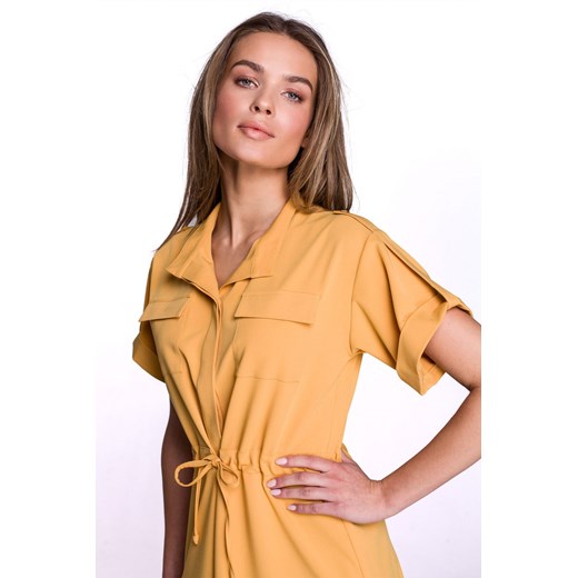 S298 Sukienka z kieszeniami i wiązaniem - żółta Stylove XL (42) Świat Bielizny