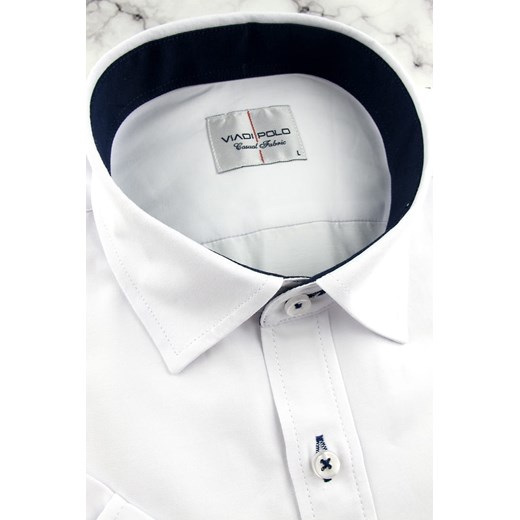 Koszula Męska Elegancka Wizytowa do garnituru gładka biała z krótkim rękawem w Viadi Polo XL ŚWIAT KOSZUL