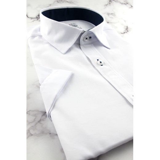 Koszula Męska Elegancka Wizytowa do garnituru gładka biała z krótkim rękawem w Viadi Polo XL ŚWIAT KOSZUL
