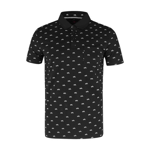 Czarny t-shirt polo w drobny wzór T-RACKET S Volcano.pl