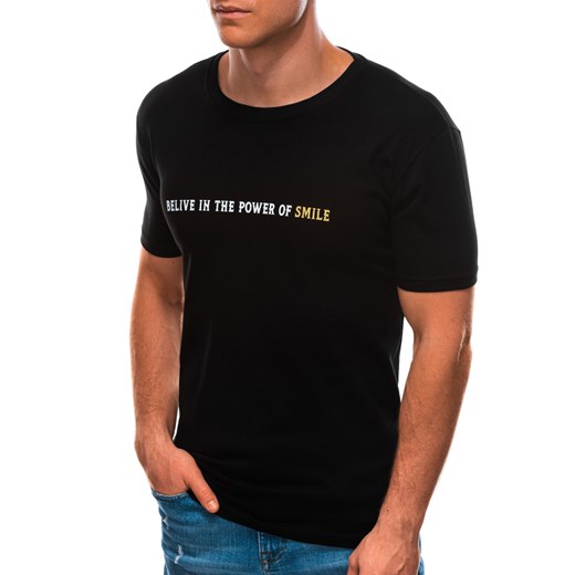 T-shirt męski z nadrukiem 1590S - czarny Edoti.com M Edoti.com
