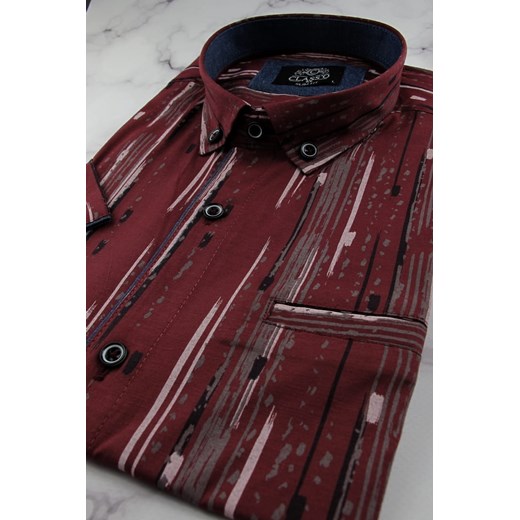 Koszula Męska Codzienna Bawełniana Casual bordowa we wzory z krótkim rękawem w Classo XXL ŚWIAT KOSZUL okazyjna cena