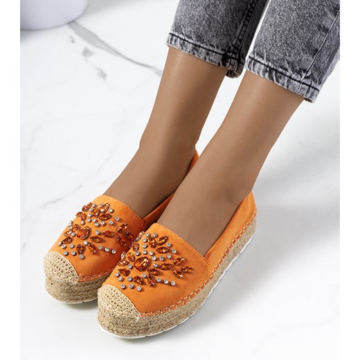 Pomarańczowe espadryle z cyrkoniami Leer Gemre 38 okazyjna cena hers