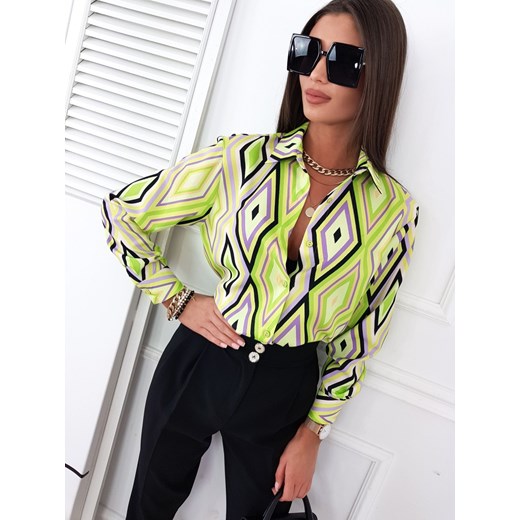 WZORZYSTA KOSZULA MADANA GEOMETRIC LIMONKOWA Infinityfashion.pl 36 Infinity