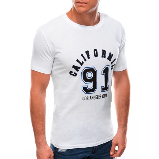 T-shirt męski z nadrukiem 1589S - biały Edoti.com L Edoti.com
