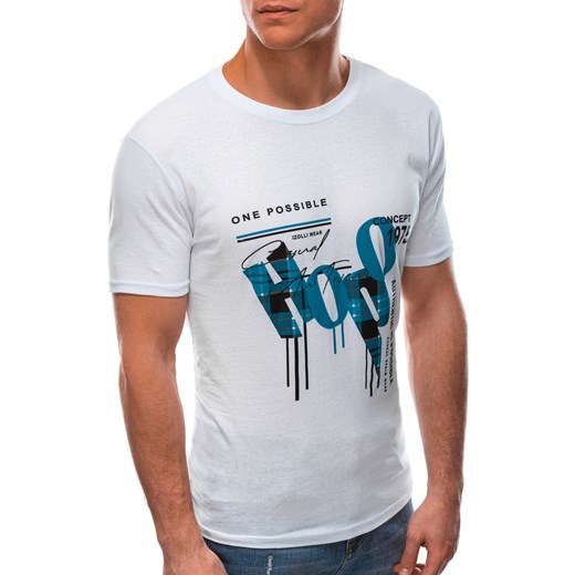T-shirt męski z nadrukiem 1578S - biały Edoti.com M Edoti.com