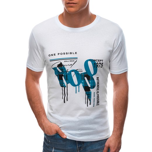 T-shirt męski z nadrukiem 1578S - biały Edoti.com XL Edoti.com