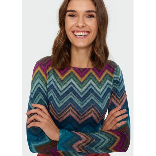 Sweter z nadrukiem w kolorowe zygzaki Greenpoint 36 Happy Face wyprzedaż