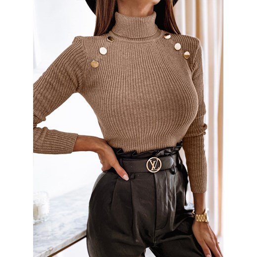 Beżowy golf z ozdobnymi złotymi guzikami Liren - beżowy Pakuten S/M okazja pakuten.pl