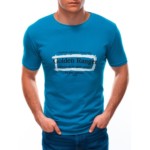 T-shirt męski z nadrukiem 1579S - turkusowy Edoti.com M Edoti.com