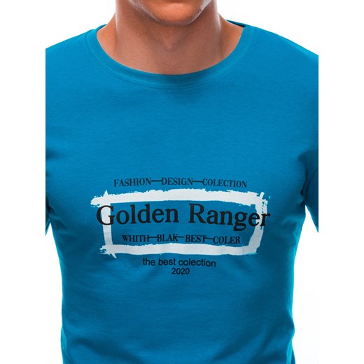 T-shirt męski z nadrukiem 1579S - turkusowy Edoti.com XL Edoti.com