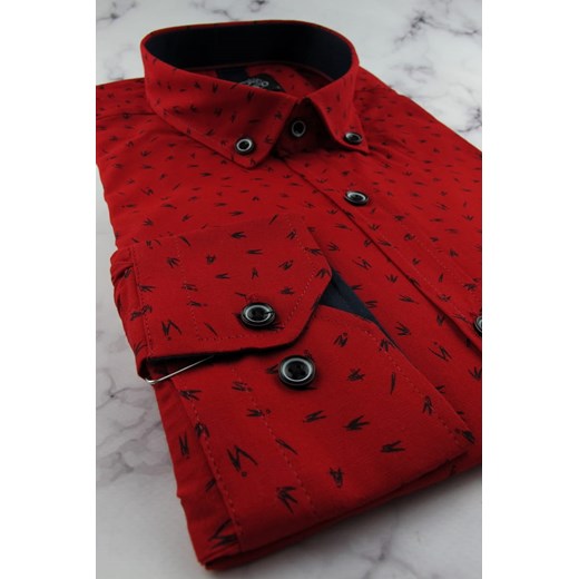 Koszula Męska Elegancka Wizytowa do garnituru czerwona we wzorki z długim Classo M promocyjna cena ŚWIAT KOSZUL