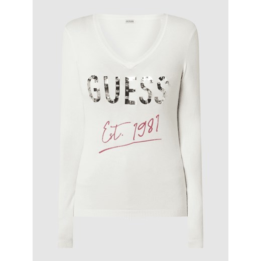 Sweter z nadrukiem z logo model ‘Angeline’ Guess XS okazyjna cena Peek&Cloppenburg 
