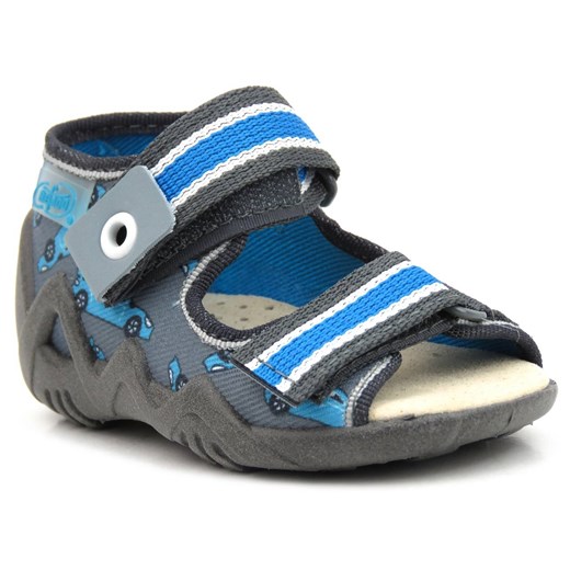Sandałki dziecięce ze skórzaną wkładką - Befado 350P031, szare z samochodami 20 ulubioneobuwie