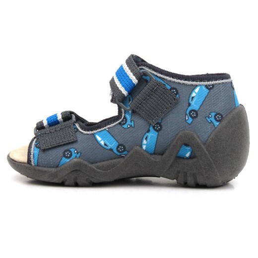 Sandałki dziecięce ze skórzaną wkładką - Befado 350P031, szare z samochodami 19 ulubioneobuwie
