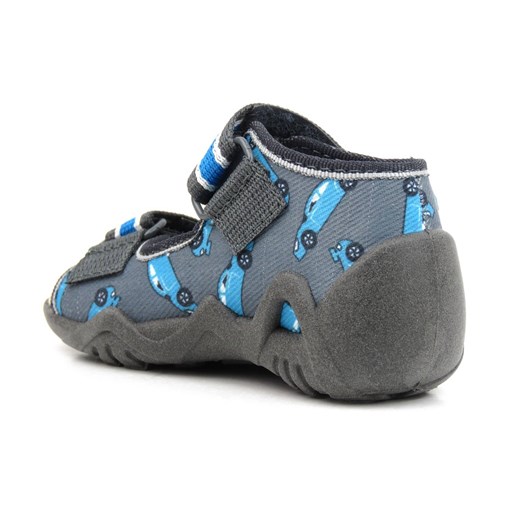 Sandałki dziecięce ze skórzaną wkładką - Befado 350P031, szare z samochodami 22 ulubioneobuwie