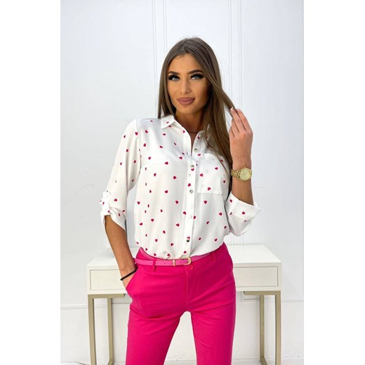 Biała koszula damska w różowe serduszka SWEET HEART XL lafemmeboutique.pl