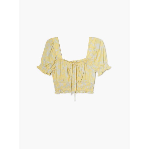 Cropp - Bluzka crop top w kwiaty - Turkusowy Cropp XS Cropp