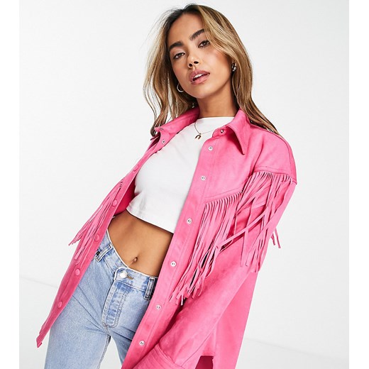 Stradivarius – Różowa kurtka z frędzlami z imitacji zamszu-Różowy XS Asos Poland