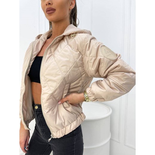 Beżowa pikowana kurtka damska z kapturem i kieszeniami LIVI BEIGE M lafemmeboutique.pl