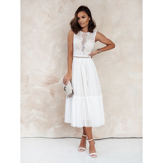 TIULOWA SUKIENKA MIDI HERRA KREMOWA Infinityfashion.pl L Infinity