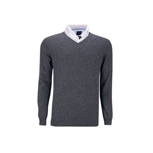 Grafitowy wełniany sweter / pulower v-neck Profuomo eleganckipan-com-pl szary ciepłe