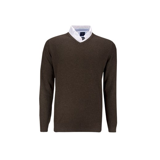 Brązowy wełniany sweter / pulower v-neck Profuomo eleganckipan-com-pl czarny ciepłe