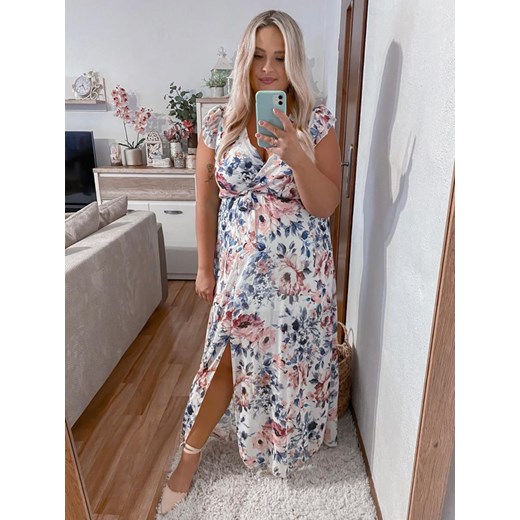 STELLA ZWIEWNA SUKIENKA PLUS SIZE MAXI. W KWIATY. BIAŁO/NIEBIESKA Rozmiar UNI / kiecka.eu
