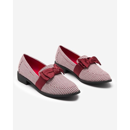 Bordowo-białe damskie mokasyny w pepitkę Lukisto - Obuwie Royalfashion.pl 41 royalfashion.pl