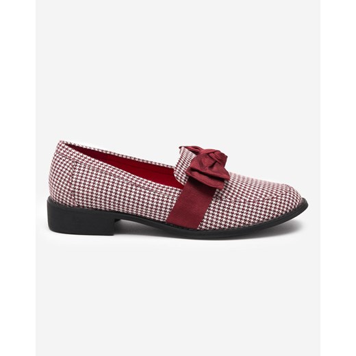 Bordowo-białe damskie mokasyny w pepitkę Lukisto - Obuwie Royalfashion.pl 38 royalfashion.pl