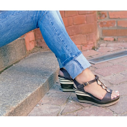 sandałki na koturnie - skóra naturalna - model 355 - kolor brązowy Zapato 40 zapato.com.pl