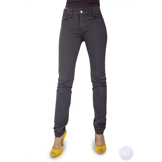 Damskie spodnie jeansowe rurki z wyższym stanem stalowe mercerie-pl szary bez wzorów/nadruków