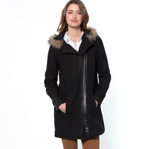 Płaszcz z kapturem z sukna wełnianego (50% wełny) la-redoute-pl czarny akryl