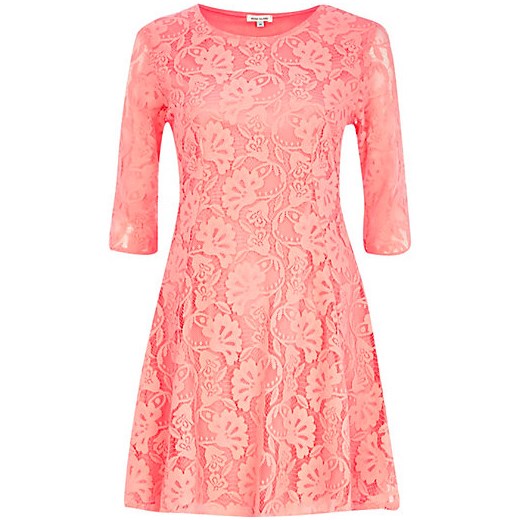 Coral lace fit and flare dress river-island rozowy fit