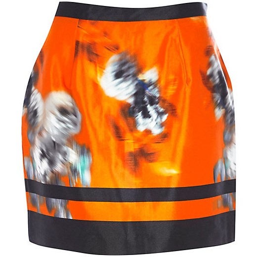 Orange graphic print mini skirt river-island pomaranczowy mini
