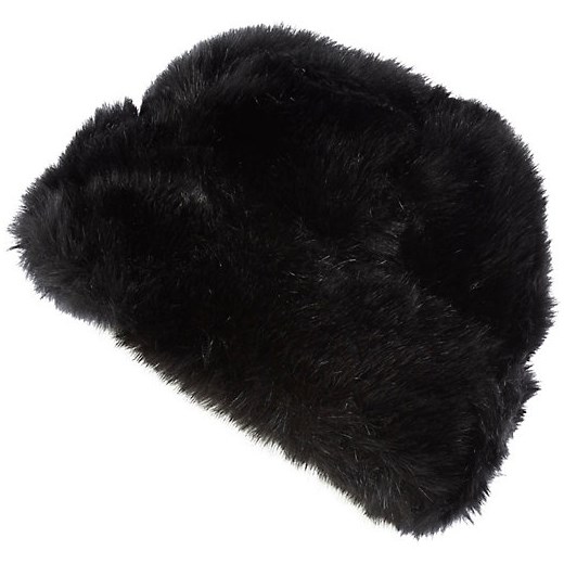 Black faux fur beanie hat river-island czarny beanie
