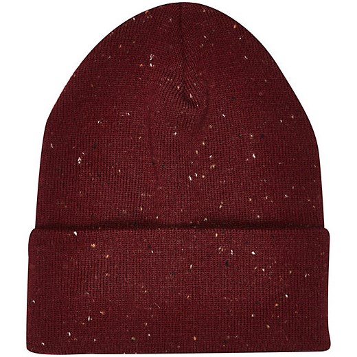 Dark red neppy beanie hat river-island czerwony beanie