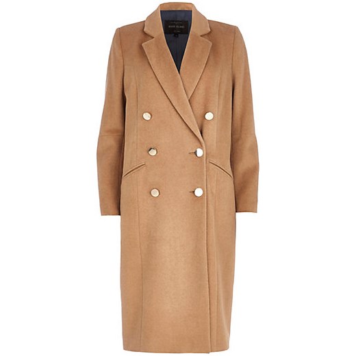 Camel double breasted midi coat river-island brazowy midi