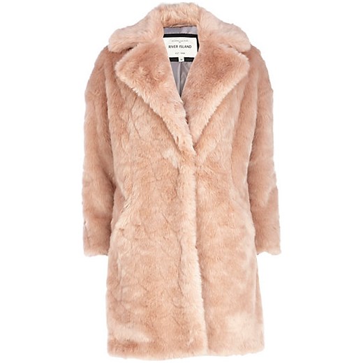 Light pink faux fur oversized coat river-island bezowy oversize