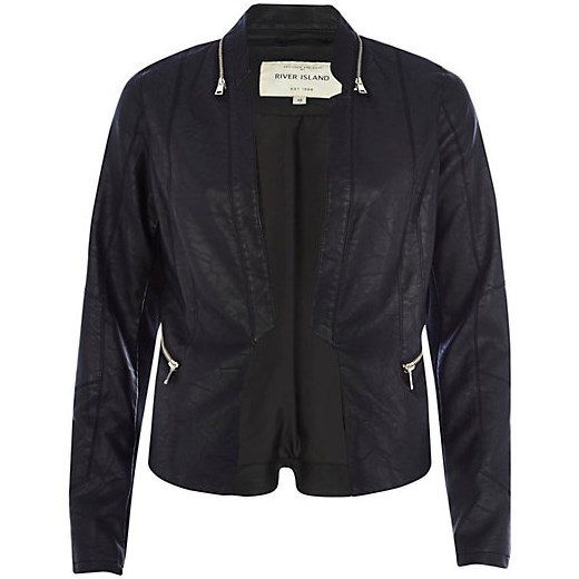 Black zip collar leather-look jacket river-island czarny kurtki
