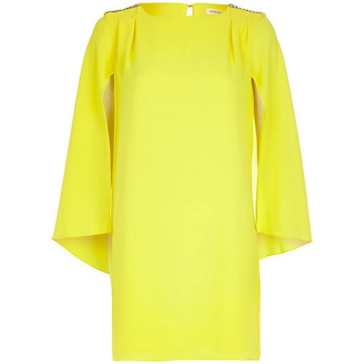 Yellow cape sleeve shift dress river-island zolty 