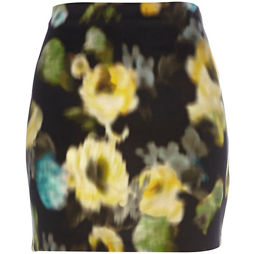 Black blurred floral print mini skirt river-island czarny kwiatowy